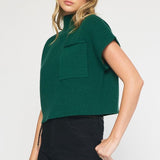Fall In Love Cropped Sweater Top - Hunter Green