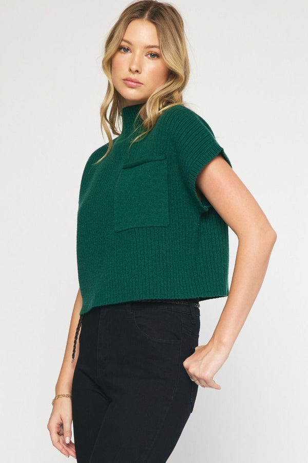 Fall In Love Cropped Sweater Top - Hunter Green