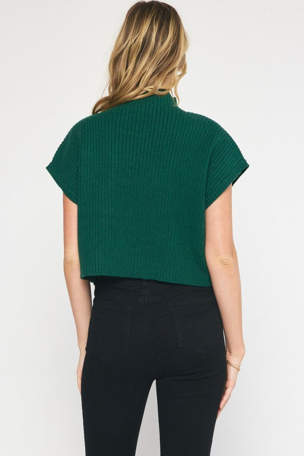 Fall In Love Cropped Sweater Top - Hunter Green