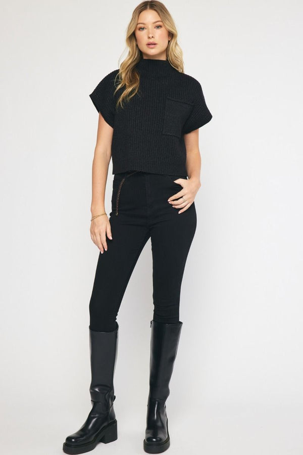Fall In Love Cropped Sweater Top - Black