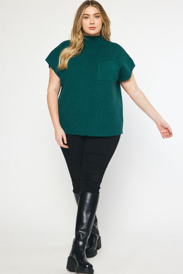 Fall In Love Cropped Sweater Top - Hunter Green