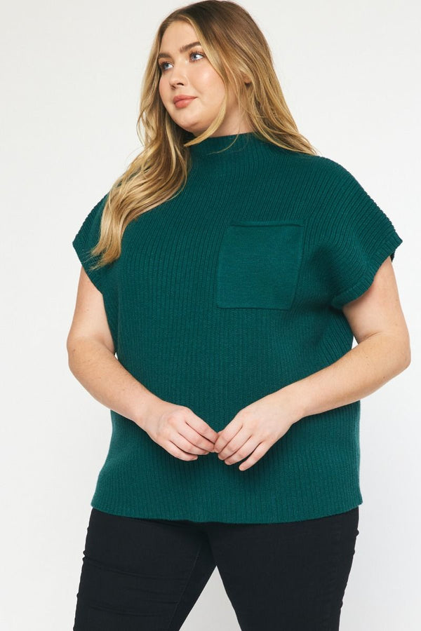 Fall In Love Cropped Sweater Top - Hunter Green