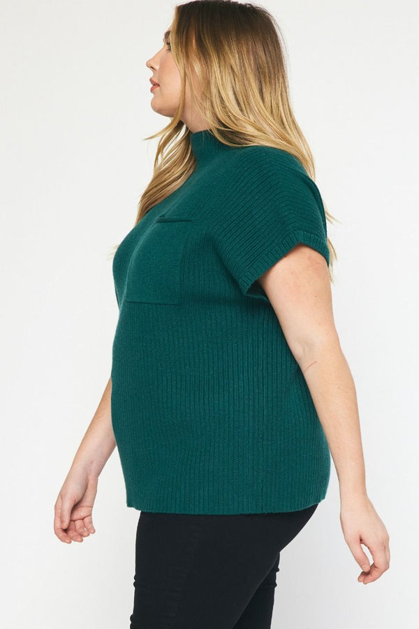 Fall In Love Cropped Sweater Top - Hunter Green