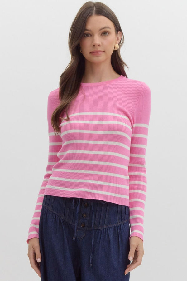 Now You Know Stripe Top - Pink and White