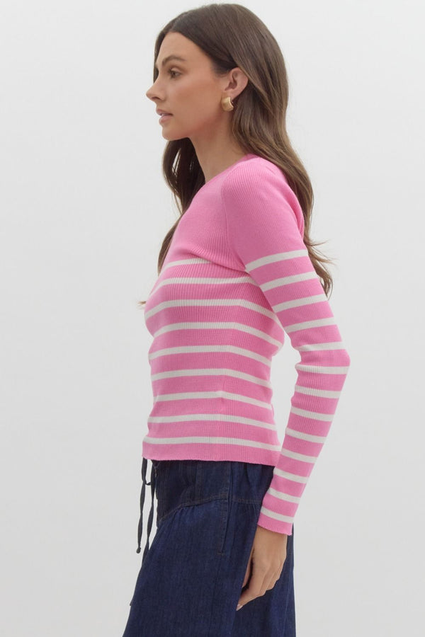 Now You Know Stripe Top - Pink and White