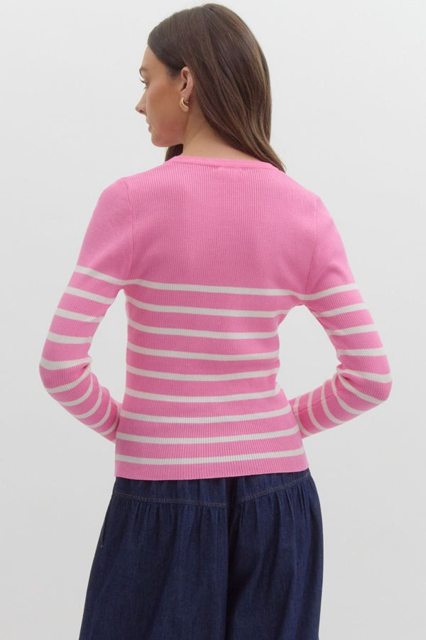 Now You Know Stripe Top - Pink and White