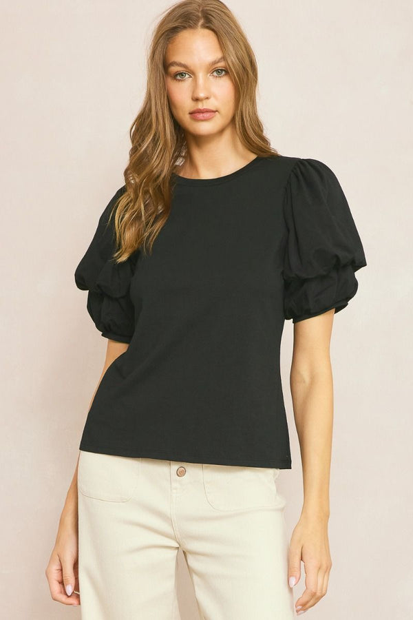 Meant to Be Bubble Sleeve Top - Black