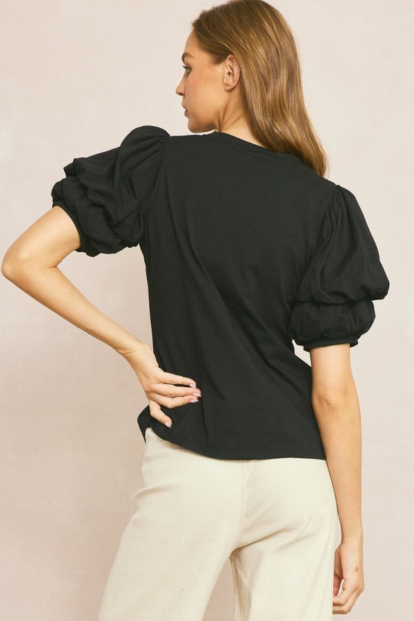 Meant to Be Bubble Sleeve Top - Black