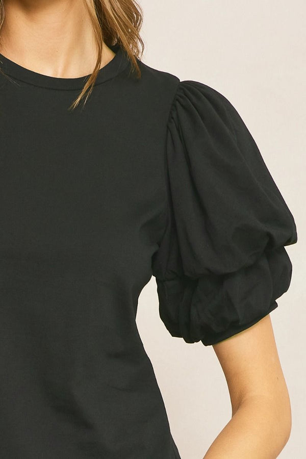 Meant to Be Bubble Sleeve Top - Black