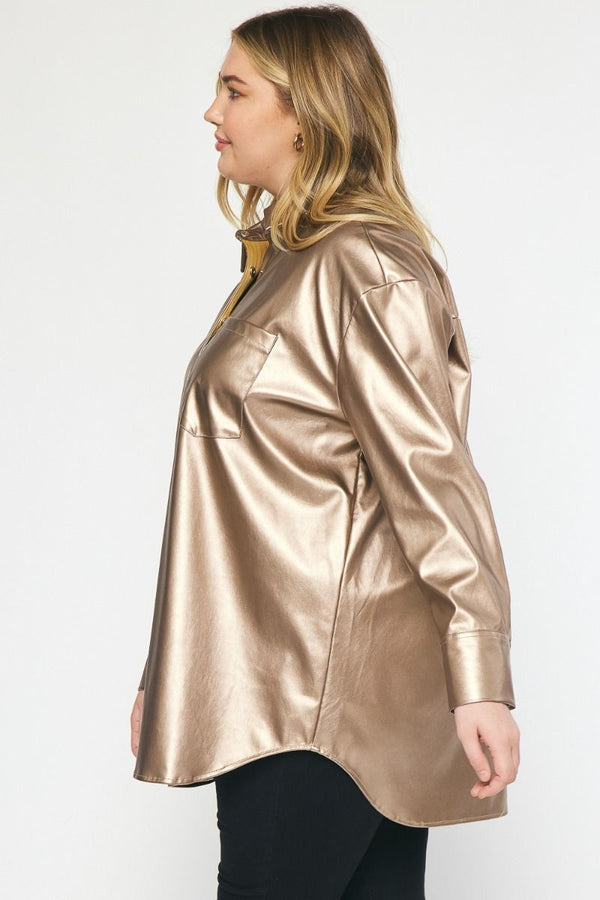 Serving It Up Metallic Button Up - Regular and Plus!