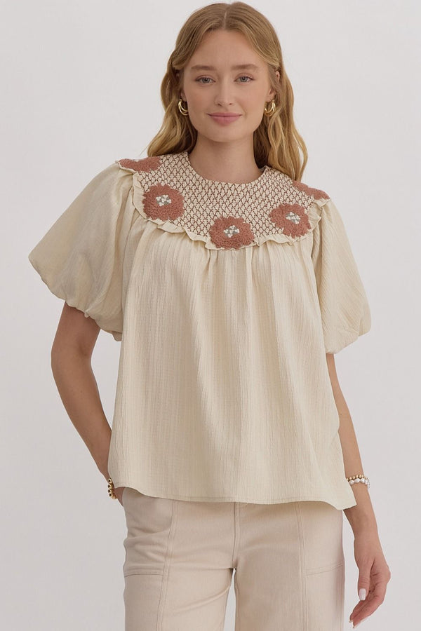 Flowers To Fall  Embordered Flower Top