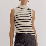 Sweet at Heart Cream and Black Striped Sleeveless Sweater