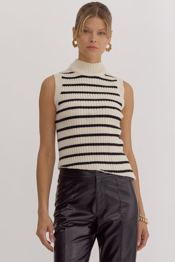 Sweet at Heart Cream and Black Striped Sleeveless Sweater