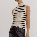 Sweet at Heart Cream and Black Striped Sleeveless Sweater