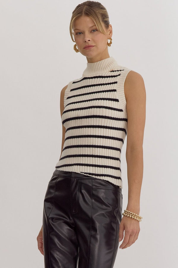 Sweet at Heart Cream and Black Striped Sleeveless Sweater