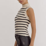Sweet at Heart Cream and Black Striped Sleeveless Sweater