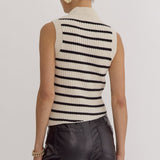 Sweet at Heart Cream and Black Striped Sleeveless Sweater