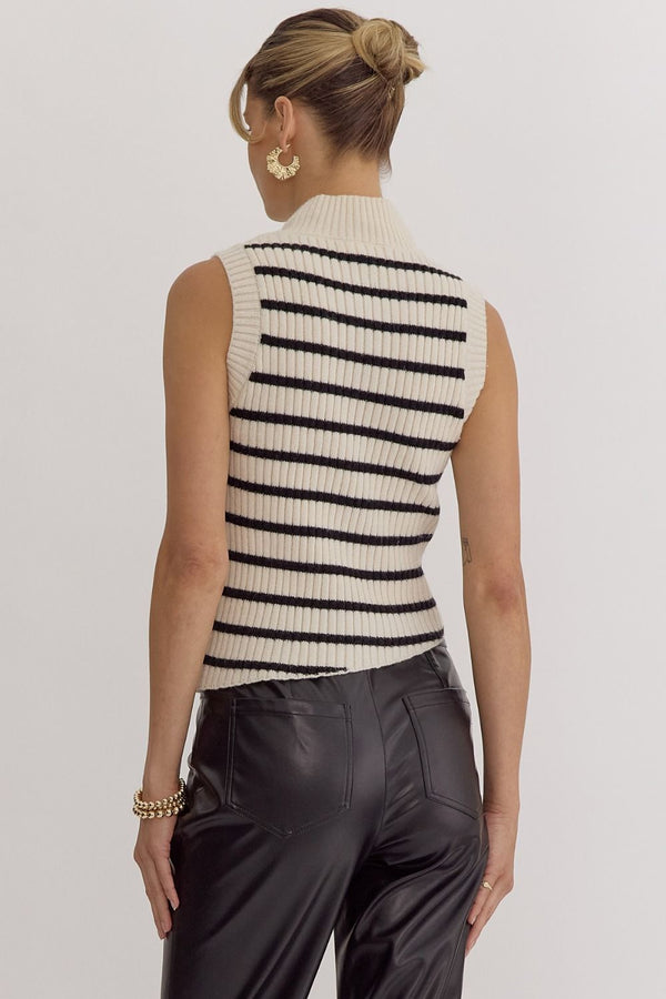 Sweet at Heart Cream and Black Striped Sleeveless Sweater