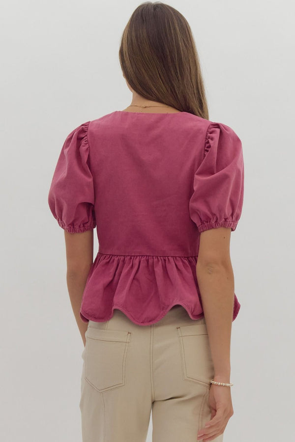 Talk Later Bow Denim Top - Plum