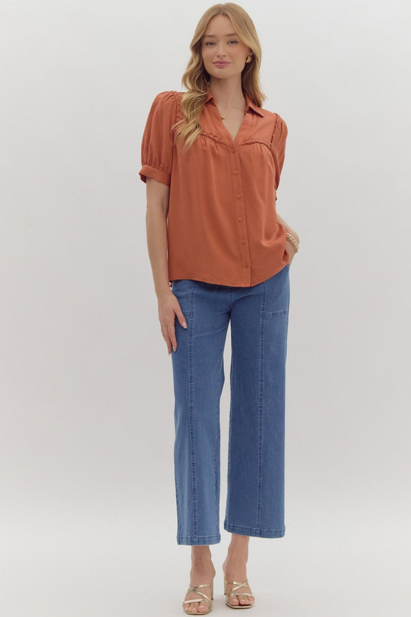 In the Breeze Braided Detail Top - Rust