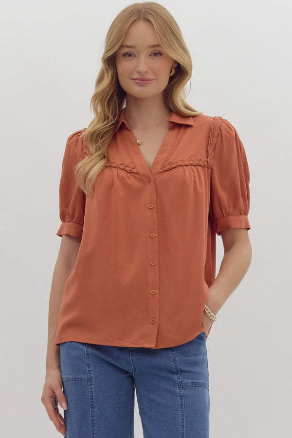 In the Breeze Braided Detail Top - Rust