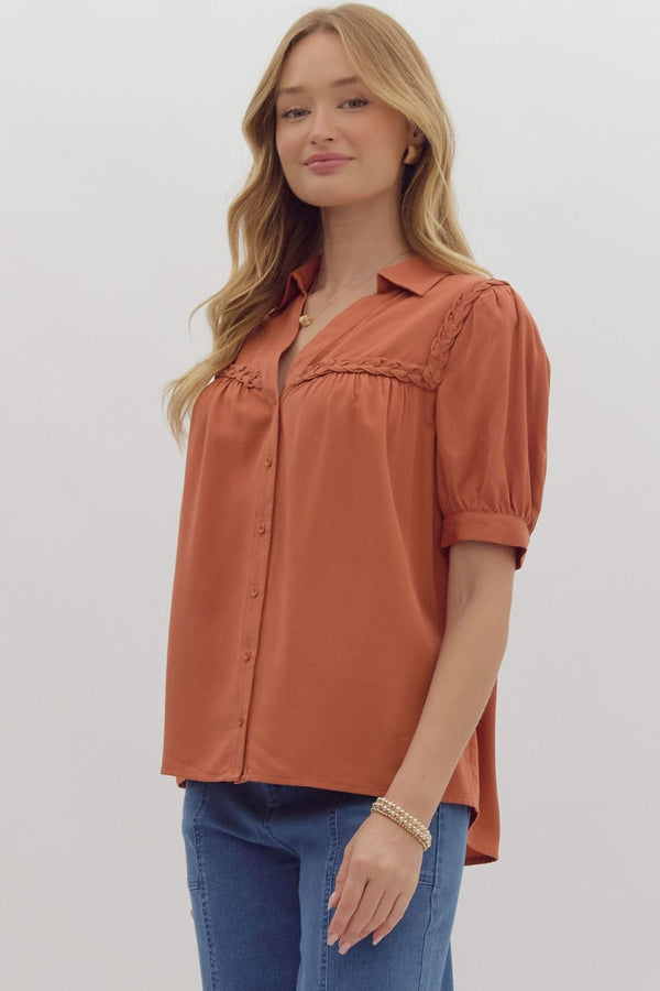 In the Breeze Braided Detail Top - Rust