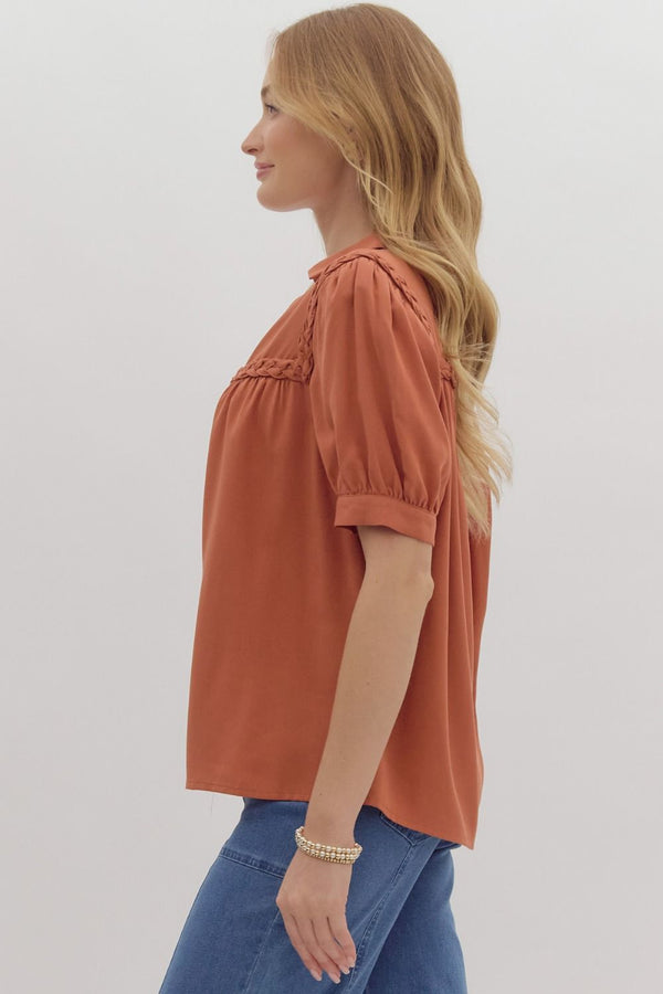 In the Breeze Braided Detail Top - Rust