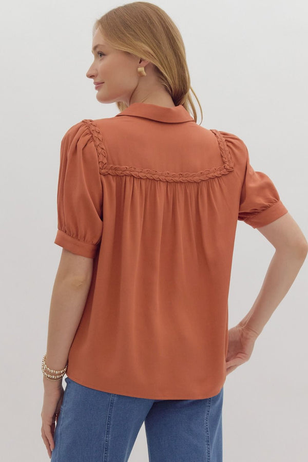 In the Breeze Braided Detail Top - Rust