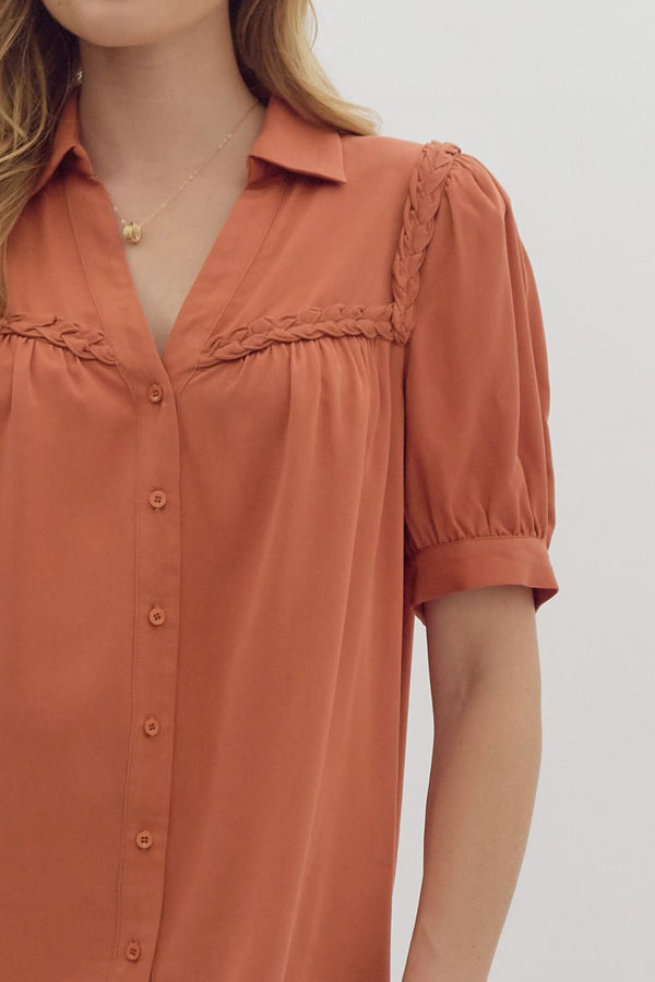 In the Breeze Braided Detail Top - Rust