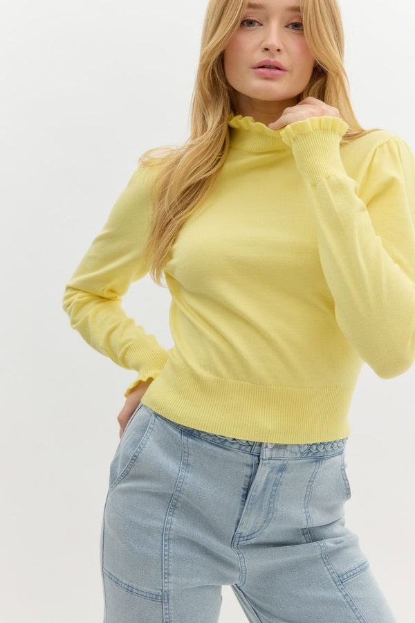 Frilled Top Be Here Long Sleeve Top - Yellow