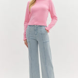 Frilled Top Be Here Long Sleeve Top -  Baby Pink