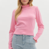 Frilled Top Be Here Long Sleeve Top -  Baby Pink