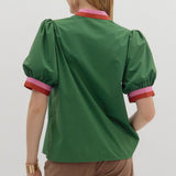 Chic Contrast Collar Top | Hunter Green Burgundy Pink