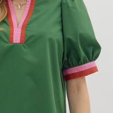 Chic Contrast Collar Top | Hunter Green Burgundy Pink