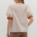 Chic Contrast Collar Top | Cream and Rust