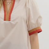 Chic Contrast Collar Top | Cream and Rust
