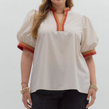 Chic Contrast Collar Top | Cream and Rust