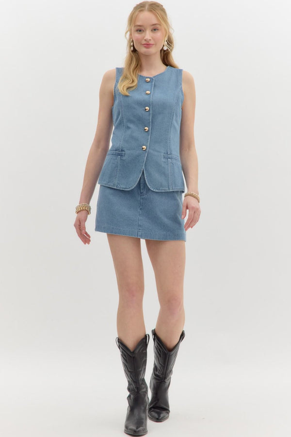 Casually Poised Denim Vest