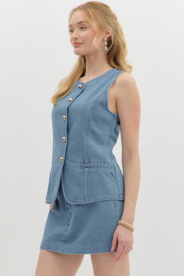 Casually Poised Denim Vest