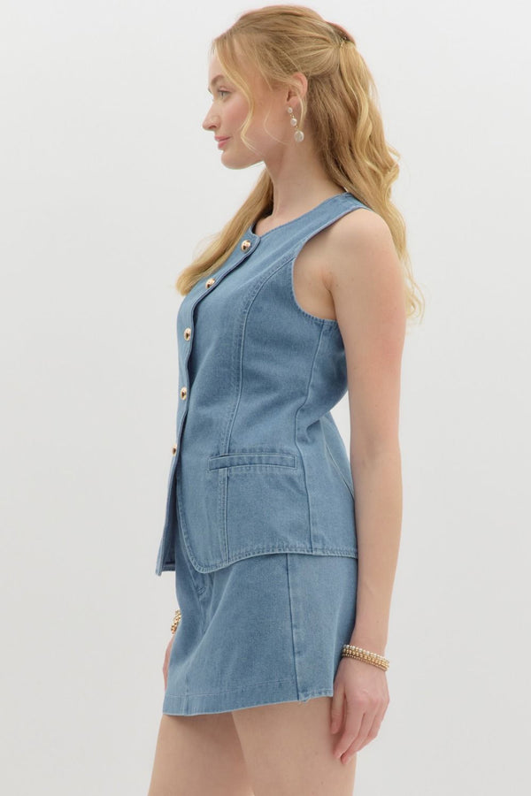 Casually Poised Denim Vest