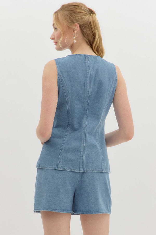 Casually Poised Denim Vest