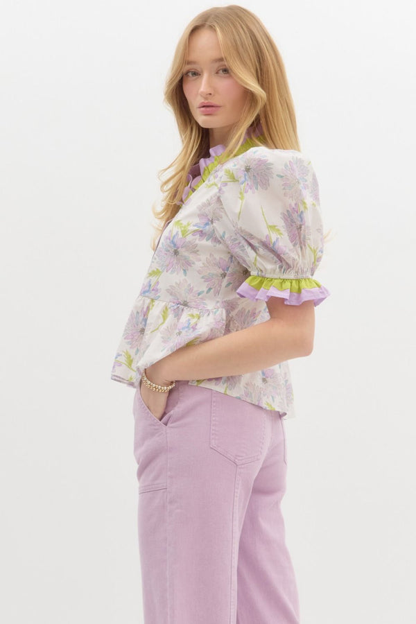 Lavender and Lime Floral Peplum Top