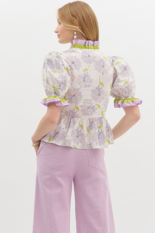 Lavender and Lime Floral Peplum Top