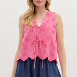 Floral Applique Tie Top Pink