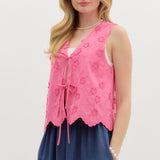 Floral Applique Tie Top Pink