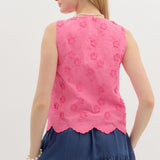 Floral Applique Tie Top Pink