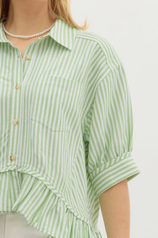 Green Stripe Ruffle Top