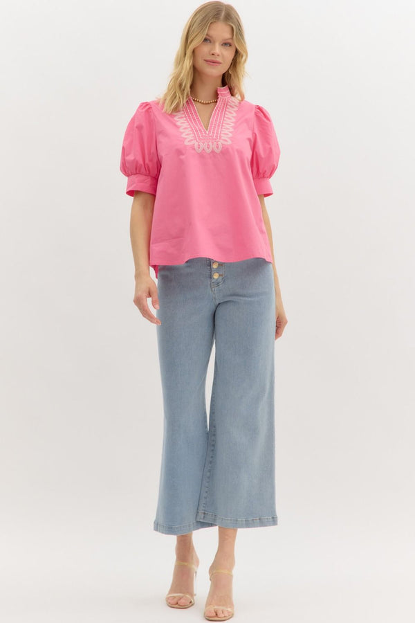 Rosé Charm Embroidered Blouse