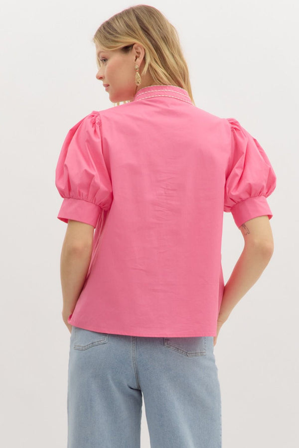 Rosé Charm Embroidered Blouse