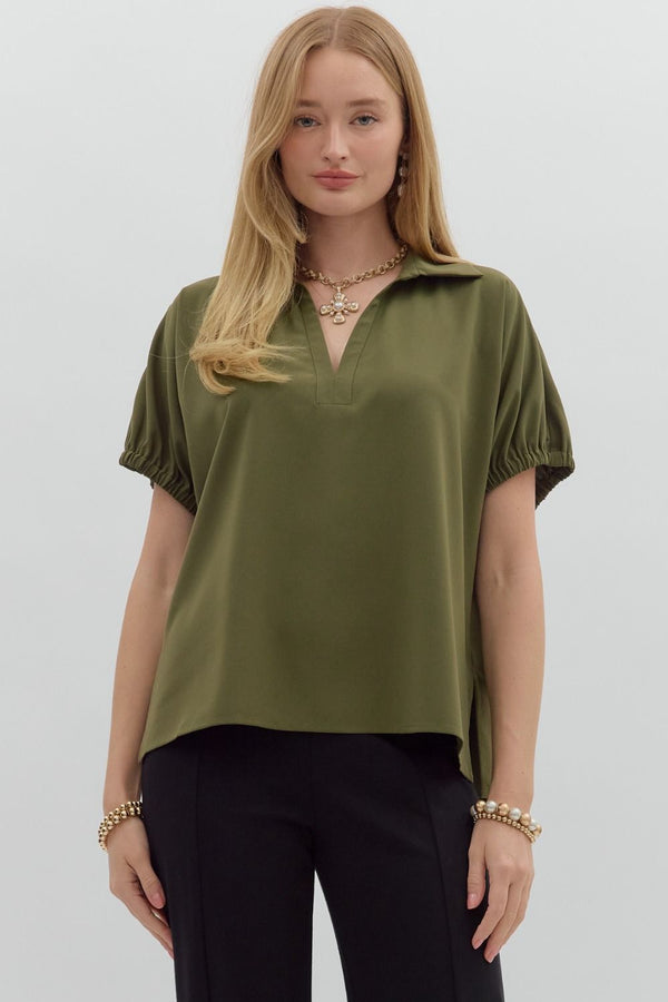 Olive Breezy Collar Top